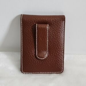 Avon Vintage Brown Pebbled Leather Bifold Money Clip Wallet